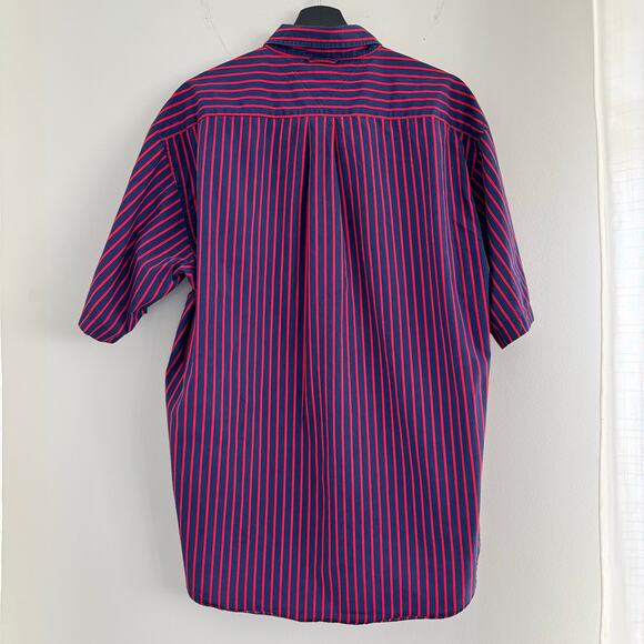 Tommy Hilfiger Red Blue Striped Short Sleeve Button Down Size L - Picture 4 of 6